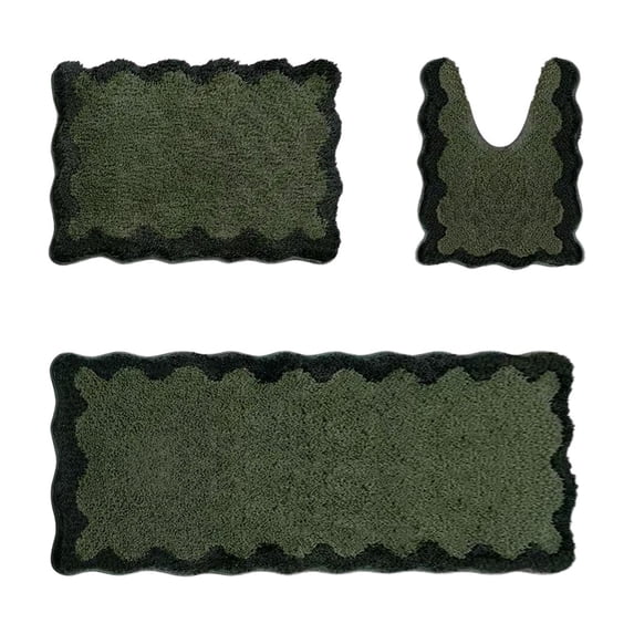 BBilaBu Scalloped 3 Piece Bathroom Rug Set,Non Slip Bath Mat,with U Shaped Contour Quick Dry Absorbent Plush Microfiber Toilet Mat