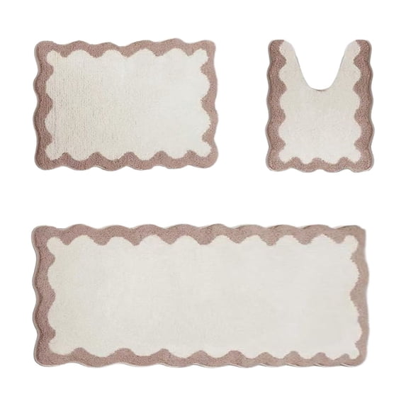 BBilaBu Scalloped 3 Piece Bathroom Rug Set,Non Slip Bath Mat,with U Shaped Contour Quick Dry Absorbent Plush Microfiber Toilet Mat