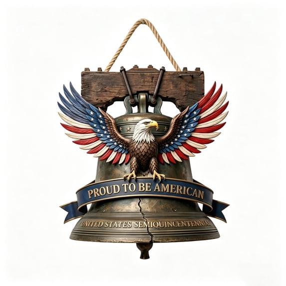 BBilaBu USA 250th Anniversary Door Hanging Sign Wreath, Eagle 250 Years of Freedom Patriotic Decor Wooden Home Decorations