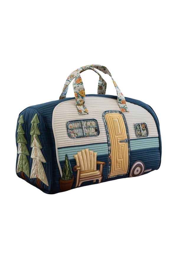 Unisex Boho Quilted Weekender Bag,Large Hippie Van Quilted Duffle Bag,Ready to Wander, Carry on Luggage for Gym,Yoga,Weekend Trips
