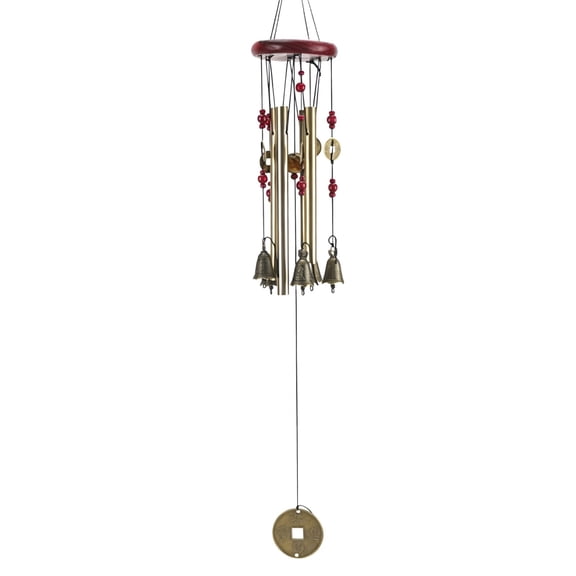 BBilaBu Vintage Metal Wind Chime,Chinese Traditional Retro 4 Tubes 5 Bells,Bronze Yard Garden Outdoor Living Wind Chimes,65cm