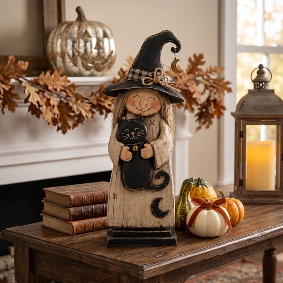 BBilaBu Vintage Witch Figurine, Folk Art Standing Witch Statue for Mantel, Shelf, Fireplace, Cabinet, Dining Table, Entryway, Halloween Display and Primitive Seasonal Home Decoration