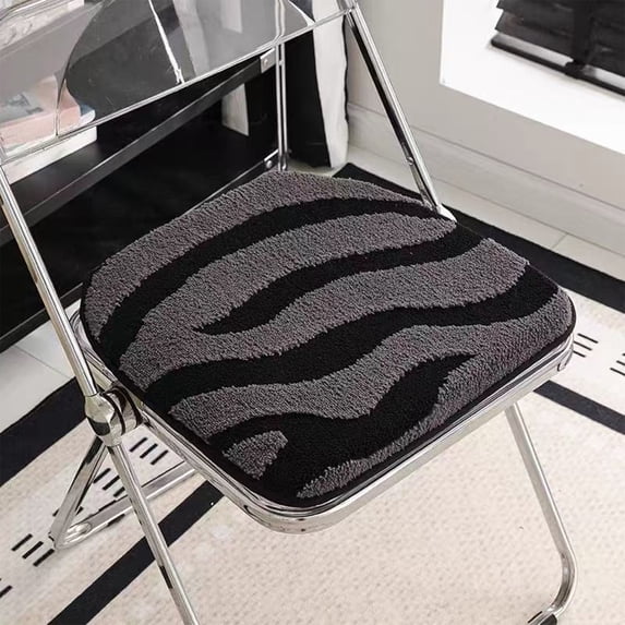 BBilaBu Zebra Stripe Plush Chair Cushion, Non-Slip, Thickened & Washable Winter Seat Pad (Gray)