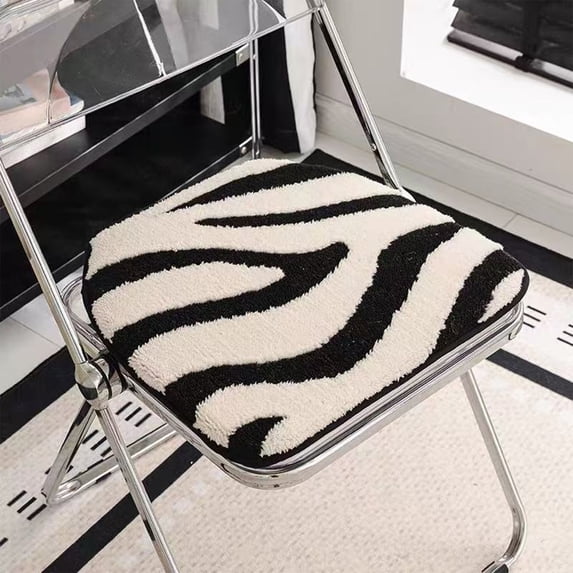 BBilaBu Zebra Stripe Plush Chair Cushion, Non-Slip, Thickened & Washable Winter Seat Pad (White)