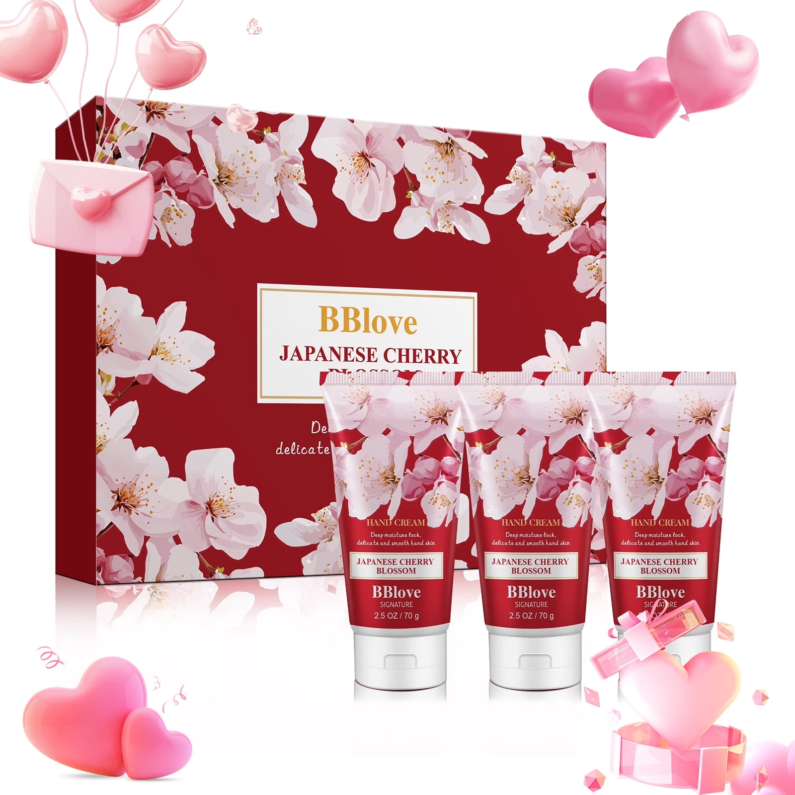 BBLove Hand Cream 3 Set, Japanese Cherry Blossom Scent, Aloe Vera