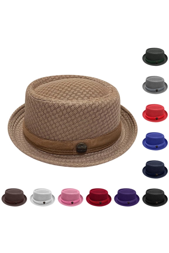 Hat for Men Women Unisex Mesh Breathable Pork Pie Fedora Sun Hat, Summer Outdoor UV Protection Short Brim Hat,Wine(One Size)