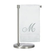 BC BARE COTTON 85-713-852-101 Bath Towel, Script Initial Medium-Set of 2, White & Silver 2 Count
