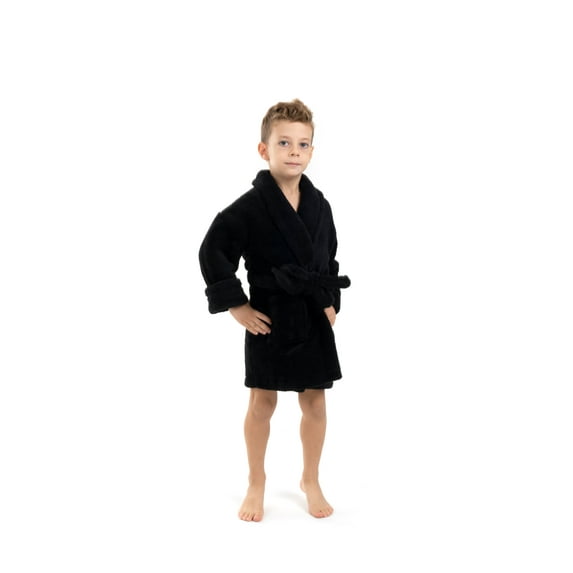 BC BARE COTTON Bare Cotton Kids Microfiber Fleece Shawl Robe - Boys - Black - XLarge