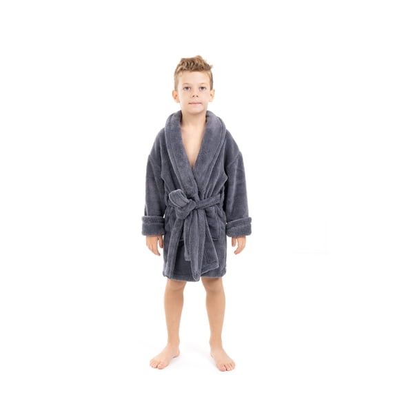 BC BARE COTTON Bare Cotton Kids Microfiber Fleece Shawl Robe - Boys - Gray - Small