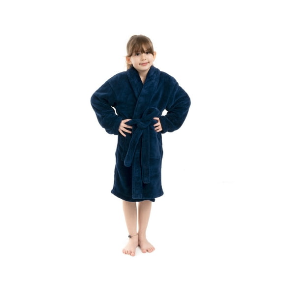 BC BARE COTTON Bare Cotton Kids Microfiber Fleece Shawl Robe - Boys - Navy Blue - Large