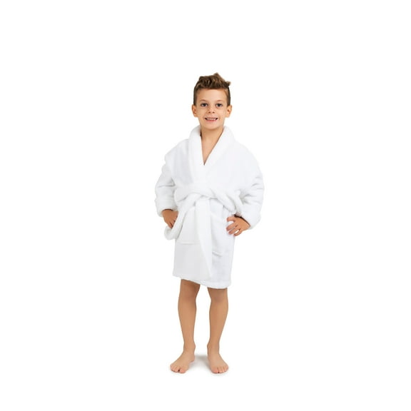 BC BARE COTTON Bare Cotton Kids Microfiber Fleece Shawl Robe - Boys - White - Large