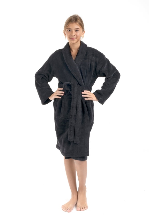 BC BARE COTTON Bare Cotton Kids Microfiber Fleece Shawl Robe - Girls - Black - Medium