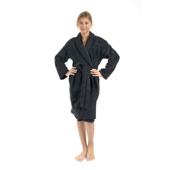BC BARE COTTON Bare Cotton Kids Microfiber Fleece Shawl Robe - Girls - Black - Small