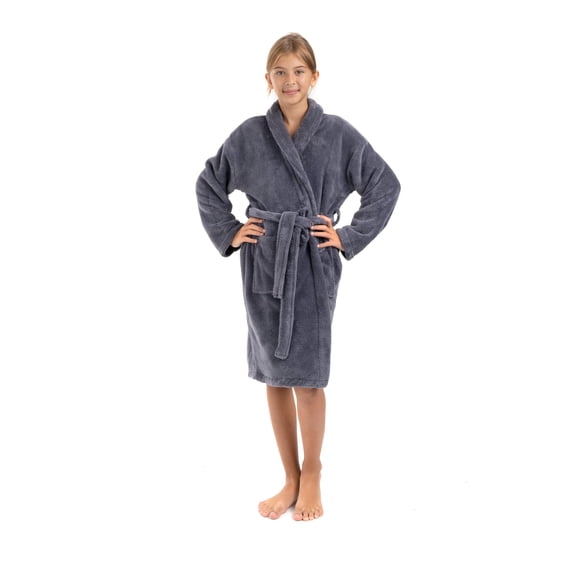 BC BARE COTTON Bare Cotton Kids Microfiber Fleece Shawl Robe - Girls - Gray - Small