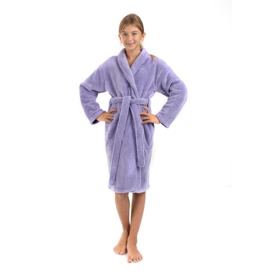 BC BARE COTTON Bare Cotton Kids Microfiber Fleece Shawl Robe - Girls - Lavender - Medium