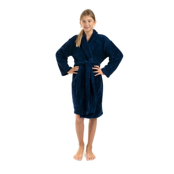 BC BARE COTTON Bare Cotton Kids Microfiber Fleece Shawl Robe - Girls - Navy Blue - Small