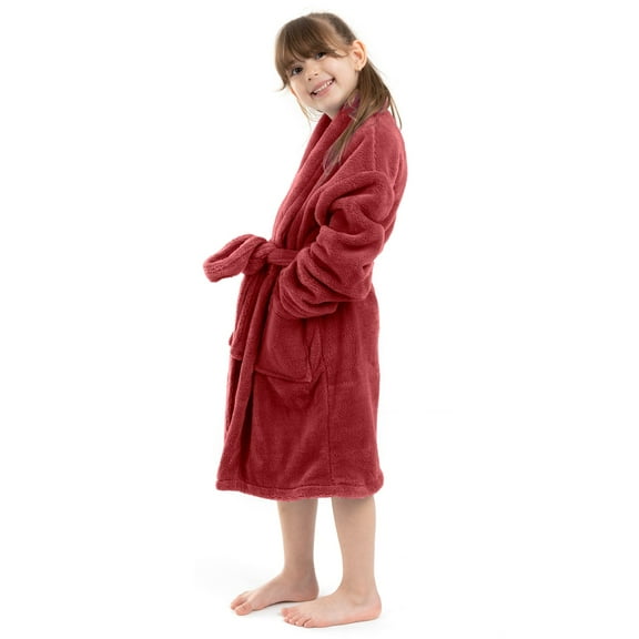 BC BARE COTTON Bare Cotton Kids Microfiber Fleece Shawl Robe - Girls - Red (cranberry) - Small