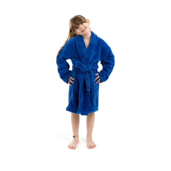 BC BARE COTTON Bare Cotton Kids Microfiber Fleece Shawl Robe - Girls - Royal Blue - Medium
