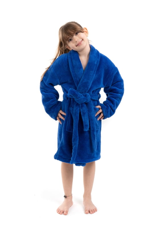 BC BARE COTTON Bare Cotton Kids Microfiber Fleece Shawl Robe - Girls - Royal Blue - Medium