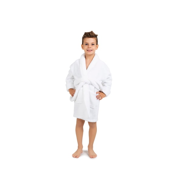 BC BARE COTTON Bare Cotton Kids Microfiber Fleece Shawl Robe - Boys - White - Large