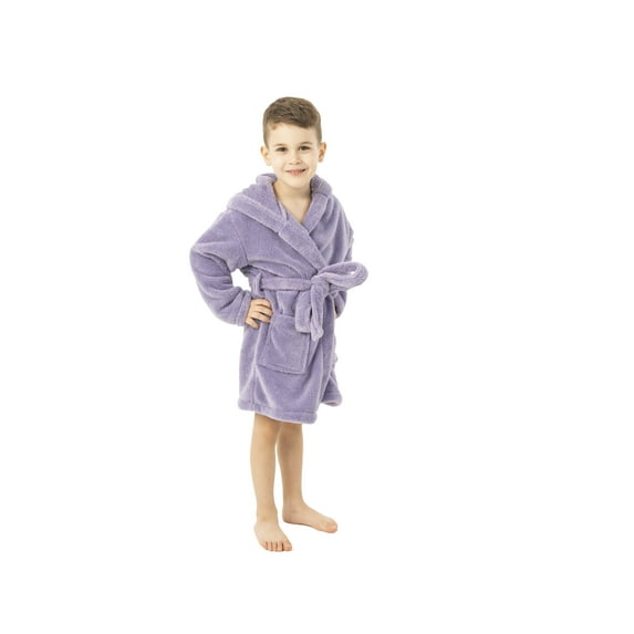 BC BARE COTTON Kids Microfiber Fleece Hooded Robe - Boys - Lavender - Small