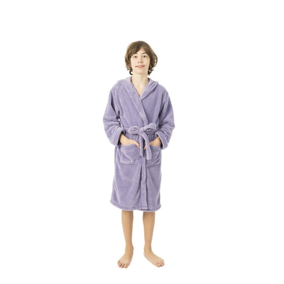 BC BARE COTTON Kids Microfiber Fleece Hooded Robe - Boys - Lavender - Xlarge