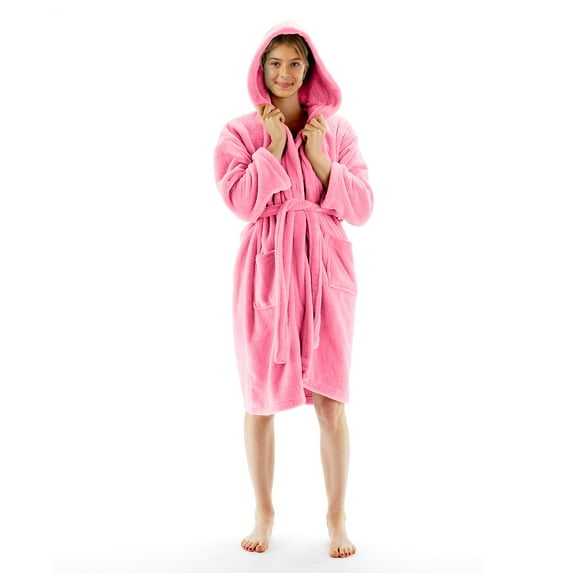 BC BARE COTTON Kids Microfiber Fleece Hooded Robe - Boys - Pink - Xlarge