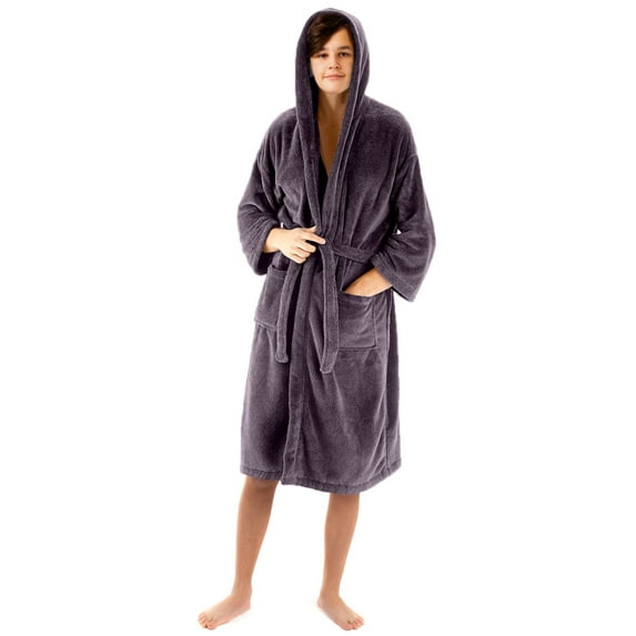 BC BARE COTTON Kids Microfiber Fleece Hooded Robe - Girls - Gray - Xlarge