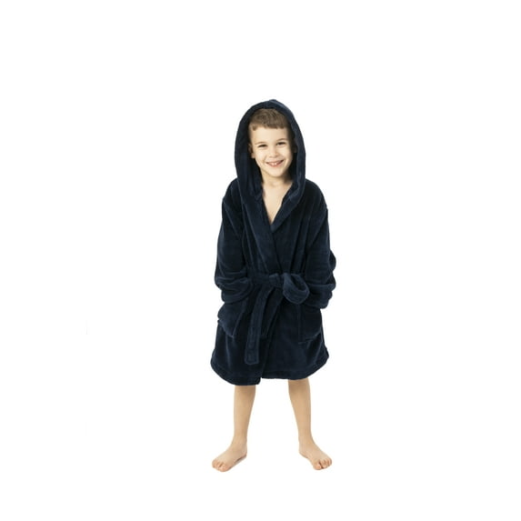 BC BARE COTTON Kids Microfiber Fleece Hooded Robe - Girls - Navy Blue - Medium