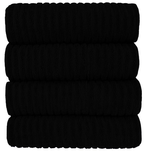 BC BARE COTTON Luxury Hotel & Spa 100% Natural Turkish Cotton Ribbed Channel Pattern Bath Towel (Set of 4) (Bath Towel - Set of 4, Black)