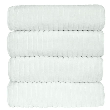 BC BARE COTTON Luxury Hotel & Spa 100% Natural Turkish Cotton Ribbed Channel Pattern Bath Towel (Set of 4), White