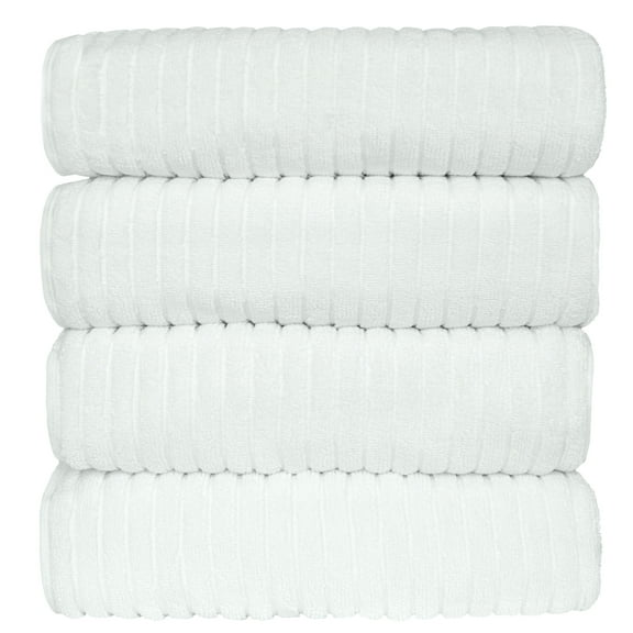 BC BARE COTTON Luxury Hotel & Spa 100% Natural Turkish Cotton Ribbed Channel Pattern Bath Towel (Set of 4), White