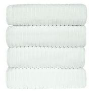 BC BARE COTTON Luxury Hotel & Spa 100% Natural Turkish Cotton Ribbed Channel Pattern Bath Towel Set of 4, White