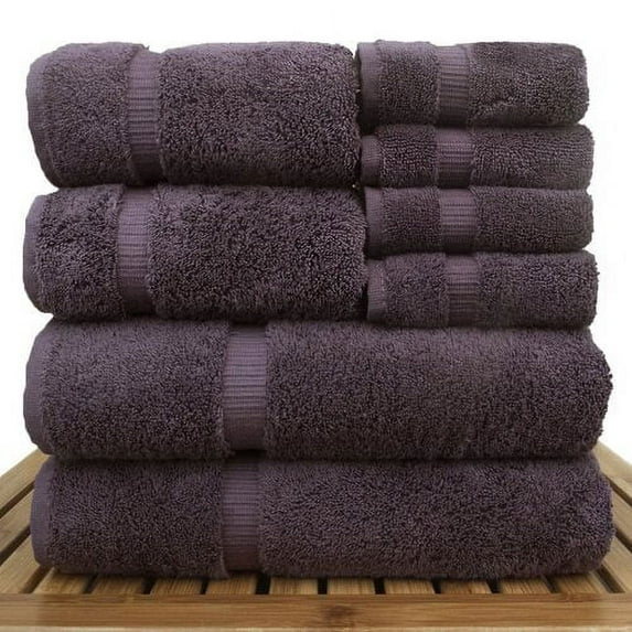 BC BARE COTTON Luxury Hotel & Spa Quality, Highly Absorbent 100% Turkish Cotton, 750+ GSM, Bathroom and Kitchen Dobby Border Towels, 2 Bath Towel, 2 Hand Towel, 4 Washcloths (8 Piece, Plum), 566-415