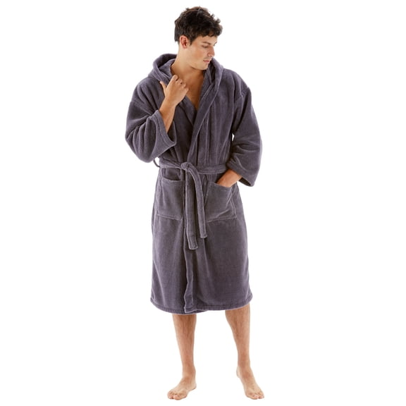 BC BARE COTTON Men's Robe Microfiber Plush Fleece Bathrobe - Gray - XLarge