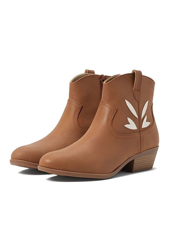 Women's Vegan Leather Cowpoke Ankle Western Booties (Brown, 6.5)