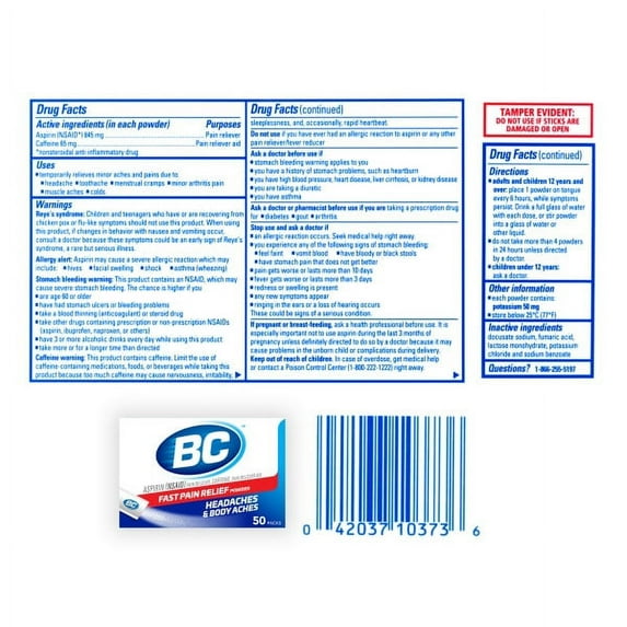BC Original On-the-Go Fast Pain Relief Powder Stick Packs Aspirin 50 ea (Pack of 6)