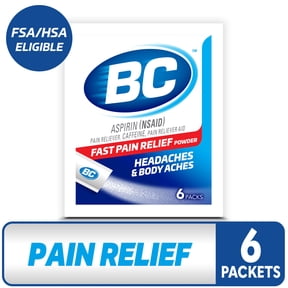 B.C Pain Reliever Powder Packs, Aspirin 845mg, Caffeine 65mg, Fast ...