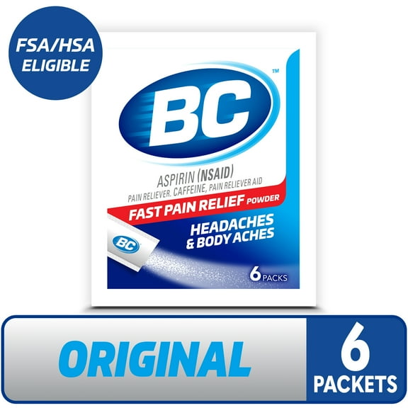 BC Powder Original Strength Pain Reliever, Aspirin Dissolve Packs, 6 Count