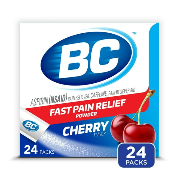 BC Powder Pain Reliever, Cherry Flavor Aspirin Dissolve Packs, Body Aches & Pains Relief, 24 Ct