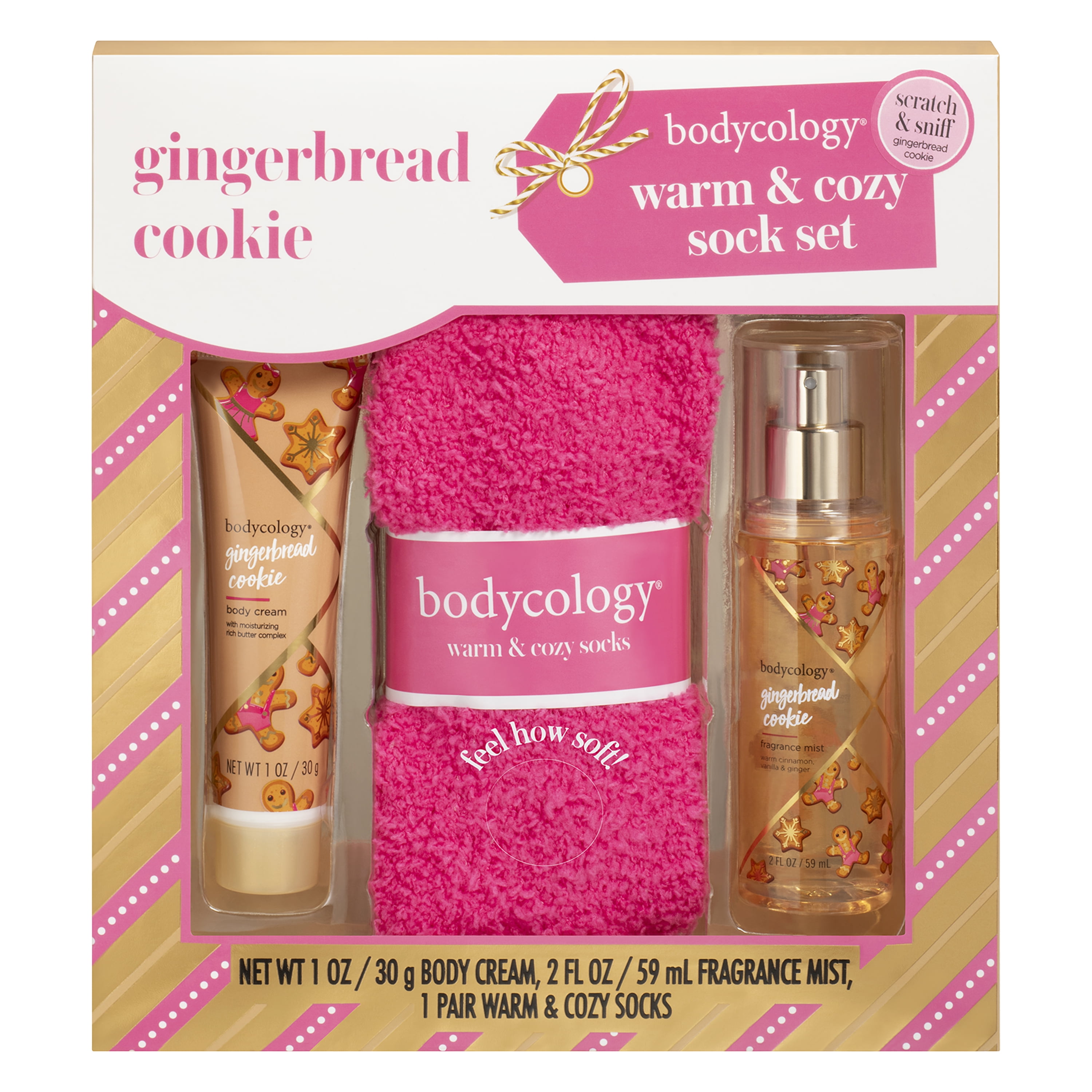 Bodycology Gingerbread Cookie Body Care & Cozy Sock Gift Set, 3 Piece