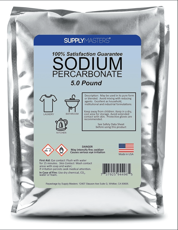 BC Sodium Percarbonate Powder 5 lbs Pack - Oxygen Source & Bleach Alternative - Clothes Brightener, Laundry Detergent & Stain Remover