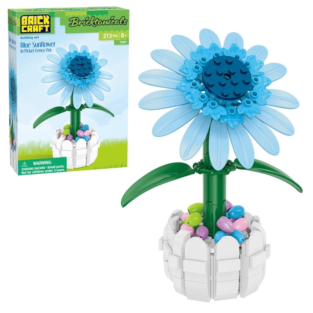 Brickcraft Bricktanicals Blue Sunflower in Picket Fence Pot