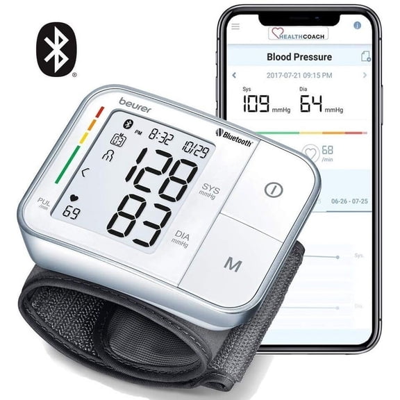 Beurer Wrist Blood Pressure Monitor, Irregular Heartbeat Detection, Syncs Readings to App, BC57