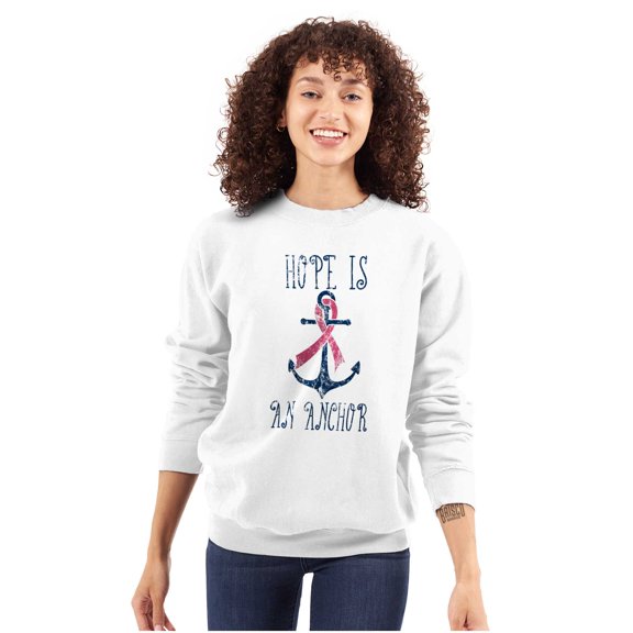 BCA Pink Ribbon Hope is An Anchor Women Crewneck Sweatshirt Brisco Brands S