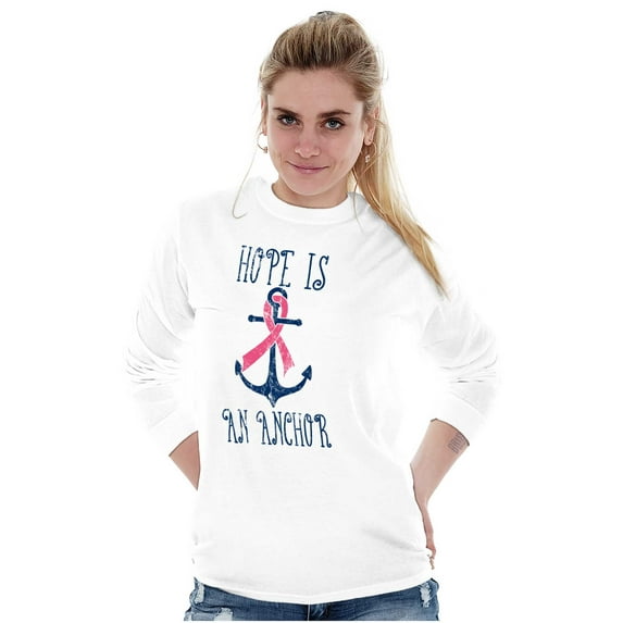 BCA Pink Ribbon Hope is An Anchor Women Plus Size Long Sleeve Graphic Tee Brisco Brands 3X