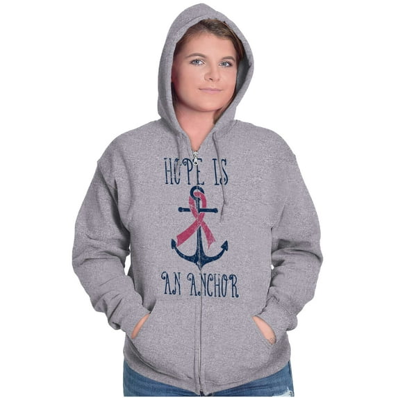 BCA Pink Ribbon Hope is An Anchor Zip Hoodie Sweatshirt Women Brisco Brands L