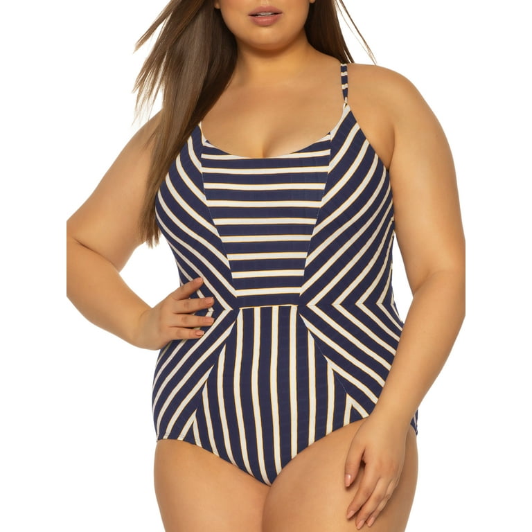 BCA Women s Plus Size Gemma Striped One Piece Swimsuit Walmart