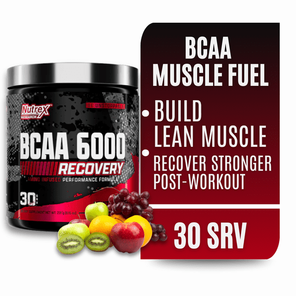 Nutrex Research BCAA 6000 Fruit Punch Essential Aminos Muscle Growth & Recovery 30 Servings