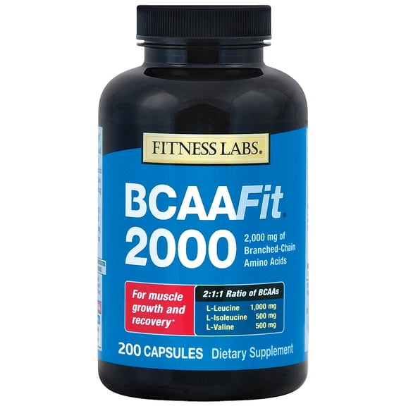 BCAA Capsules | 2000mg | 200 Count | Branch Chain Amino Acid Supplement | Non-GMO, Gluten Free | by Fitness Labs